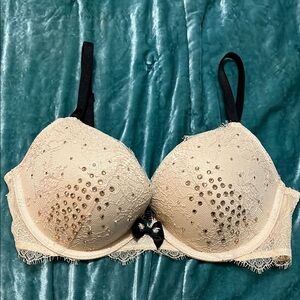 Victoria's Secret Cream and Black Rhinestone Bra